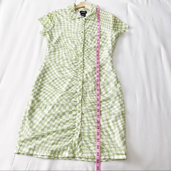 NWT Green & White Checkerboard Print Button Down Mesh Dress - Picture 6 of 12
